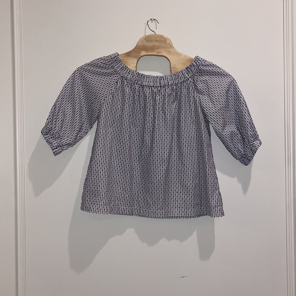 ANN MASHBURN SzM 100% Cotton Off Shoulder Striped Smocked Top Blouse Fall Spring
